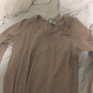 oatmeal colored v-neck sweater